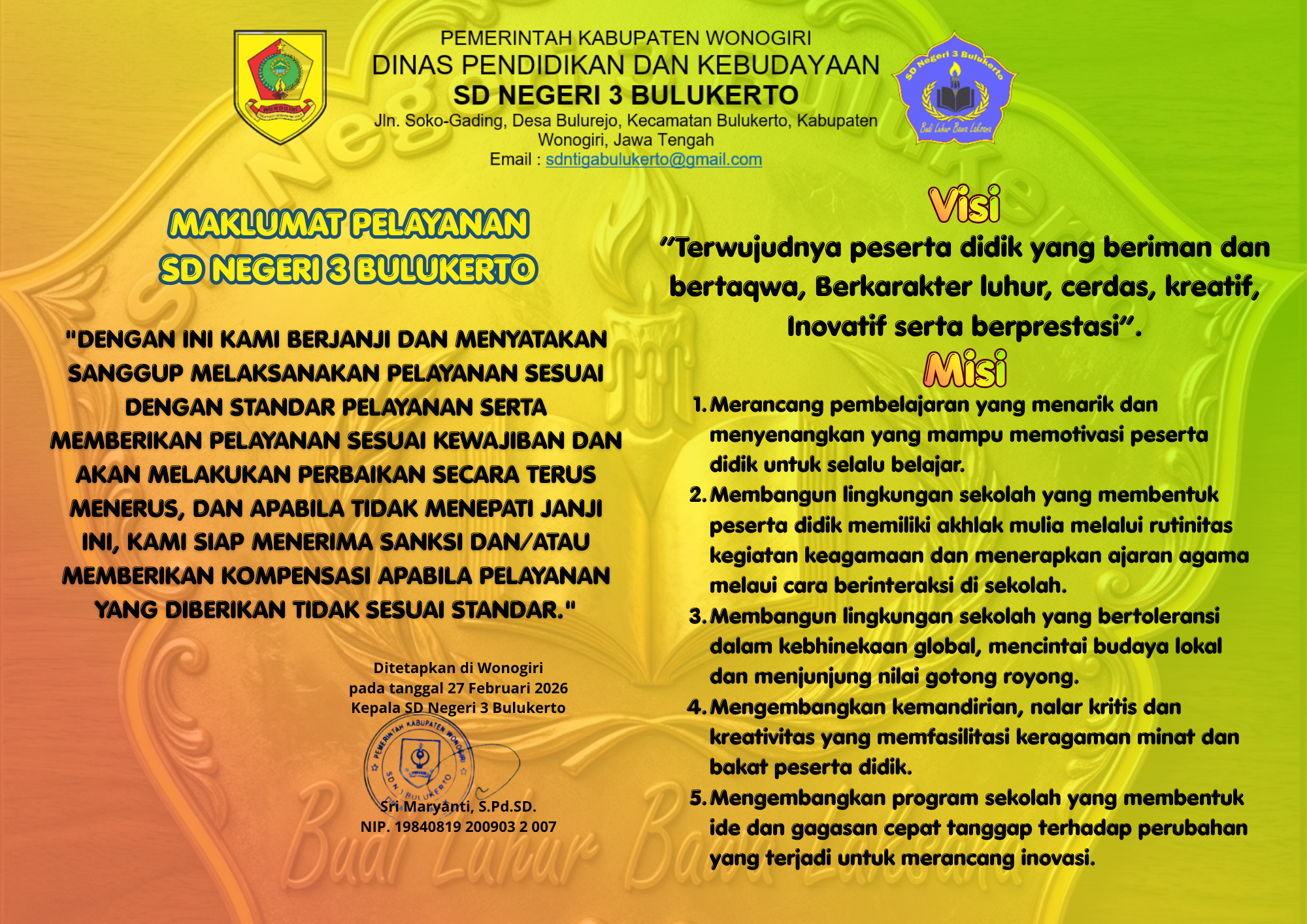 Maklumat Pelayanan SDN 3 Bulukerto